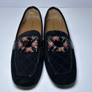 Donald Pliner Loafer Shoes Womens Size 7.5 Black Suede Jewel Embellished Slip On